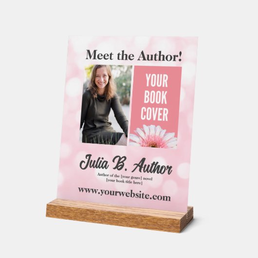 Custom Pink Bokeh Author Book Signing Desk Acrylschild (Winkel)