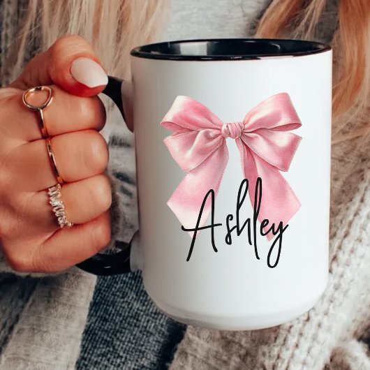 Custom Pink Bow Coffee Mug Birthday Gift for Women Tasse