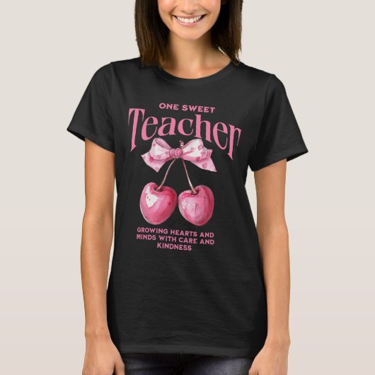 Custom Pink Bow Coquette Cherries Best Teacher T-Shirt (Vorderseite)