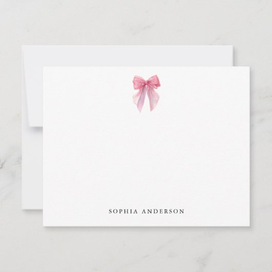 Custom Pink Bow Note Card Mitteilungskarte (Vorderseite)