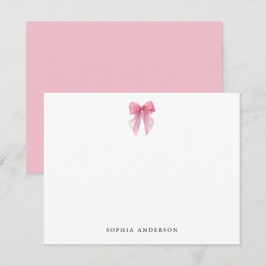 Custom Pink Bow Note Card Mitteilungskarte (Vorne/Hinten)