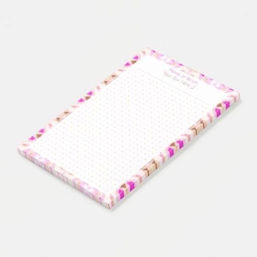 Custom Pink Brown Dot Grid Student Geschenkplaner Post-it Klebezettel (angewinkelt)