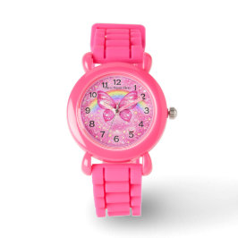 Custom Pink Butterfly Watch for Girls with Name Armbanduhr