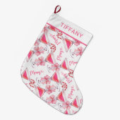Custom Pink Candy Cane Martini Großer Weihnachtsstrumpf (Vorderansicht (hängend))