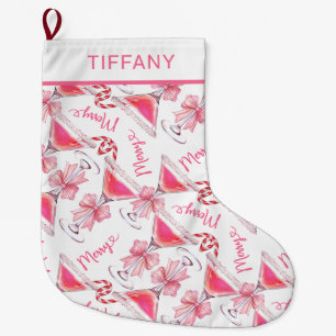 Custom Pink Candy Cane Martini Großer Weihnachtsstrumpf