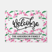 Custom Pink Cherry Blossom Blumenladen Willkommen Fußmatte (Vorderseite)