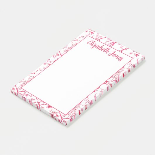 Custom Pink Chinoiserie, Grandmillenial Pagode Post-it Klebezettel (angewinkelt)