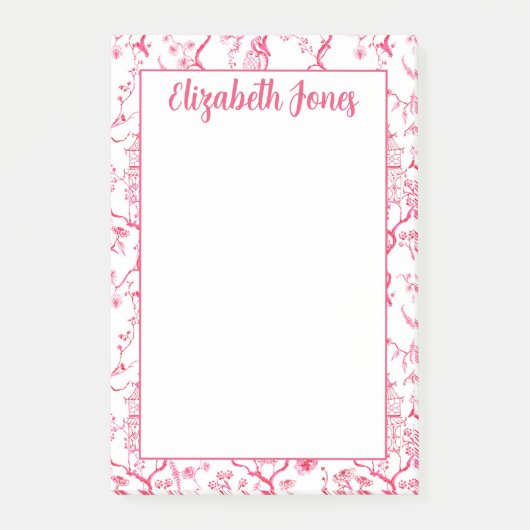 Custom Pink Chinoiserie, Grandmillenial Pagode Post-it Klebezettel (Vorderseite)