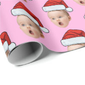 Custom Pink Christmas Face Photo Santa Hat Geschenkpapier (Rolleneckpunkt)