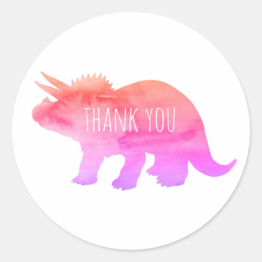 Custom Pink Dinosaur Triceratops Vielen Dank Runder Aufkleber (Vorderseite)