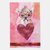 Custom Pink Dog Lover Valentine Geschenk Chihuahua Geschirrtuch (Vertikal)