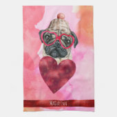 Custom Pink Dog Lover Valentine Gift Mops Geschirrtuch (Vertikal)