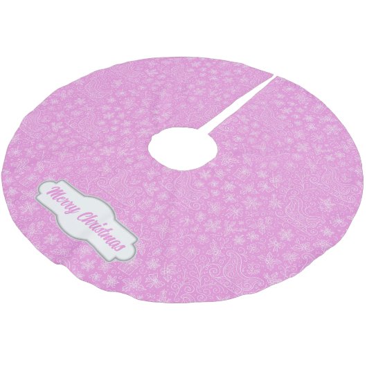 Custom Pink Doodle Weihnachts-Schlitten-Muster Polyester Weihnachtsbaumdecke (Schrägansicht)