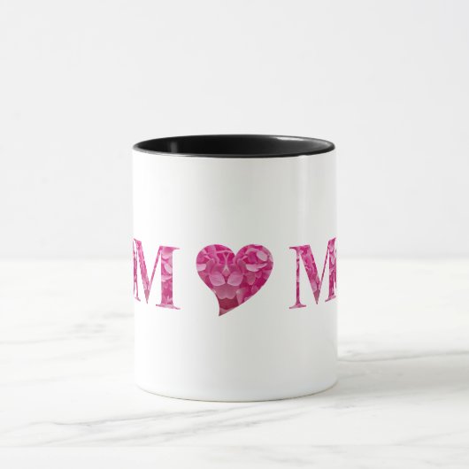 Custom Pink Elegant Blumenherz LIEBE Typografie Tasse (Zentrum)
