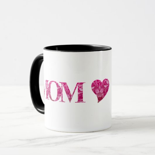 Custom Pink Elegant Blumenherz LIEBE Typografie Tasse (Vorderseite Links)