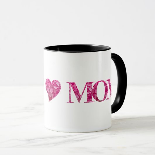 Custom Pink Elegant Blumenherz LIEBE Typografie Tasse (VorderseiteRechts)