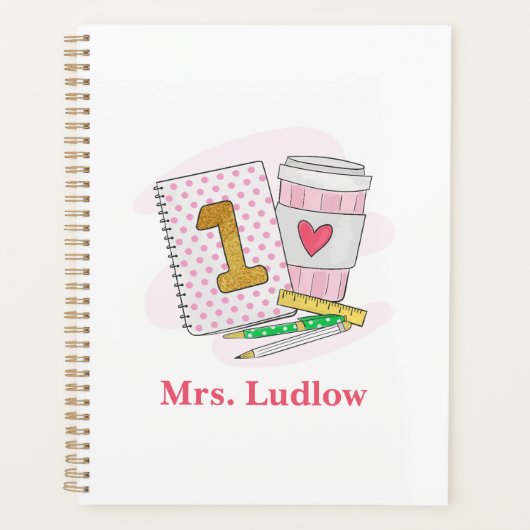 Custom Pink First Grade Lehrer Bewertung Planer (Vorderseite)