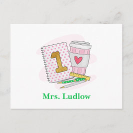 Custom Pink First Grade Lehrer Bewertung Postkarte