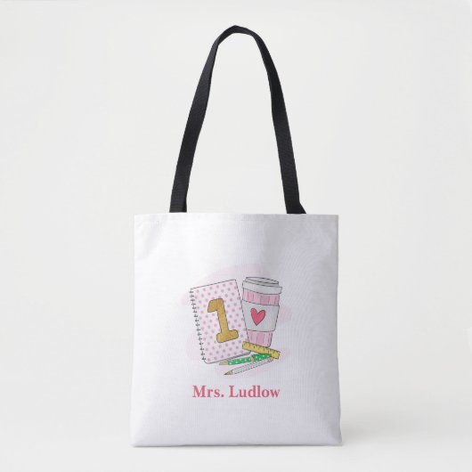 Custom Pink First Grade Teacher Coffee Tasche (Vorderseite)