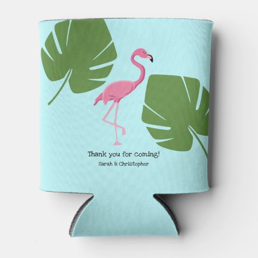 Custom Pink Flamingo Tropical Hochzeit in Urlaubso Dosenkühler (Vorderseite)