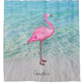 Custom Pink Flamingo Tropical Sandy Beach Modern Duschvorhang (Vorderseite)