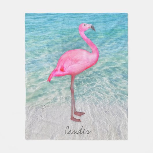 Custom Pink Flamingo Tropical Sandy Beach Modern Fleecedecke (Vorderseite)