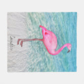 Custom Pink Flamingo Tropical Sandy Beach Modern Fleecedecke (Vorderseite (Horizontal))