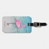 Custom Pink Flamingo Tropical Sandy Beach Modern Gepäckanhänger (Vorderseite horizontal)