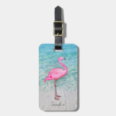 Custom Pink Flamingo Tropical Sandy Beach Modern Gepäckanhänger (Vorderseite vertikal)