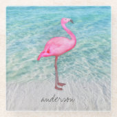 Custom Pink Flamingo Tropical Sandy Beach Modern Glasuntersetzer (Vorderseite)