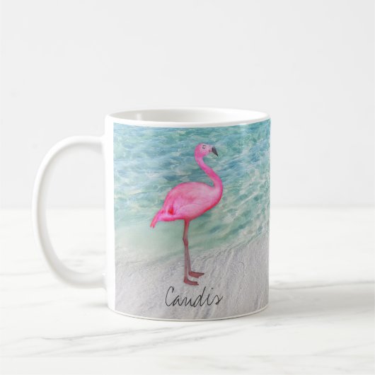 Custom Pink Flamingo Tropical Sandy Beach Modern Kaffeetasse (Links)