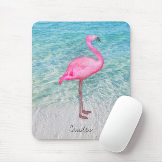 Custom Pink Flamingo Tropical Sandy Beach Modern Mousepad (Mit Mouse)