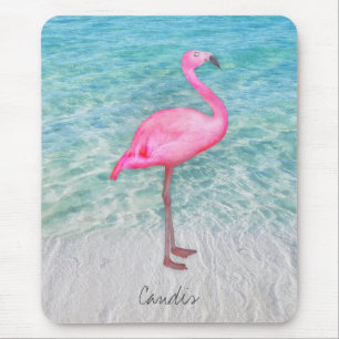 Custom Pink Flamingo Tropical Sandy Beach Modern Mousepad