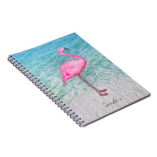 Custom Pink Flamingo Tropical Sandy Beach Modern Notizblock (Rechte Seite)