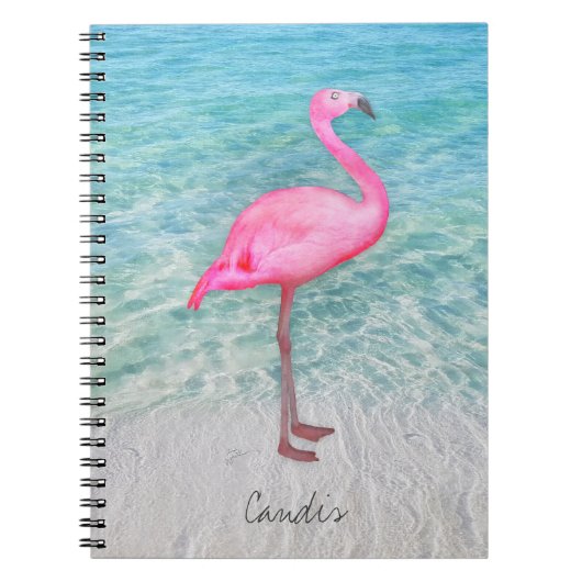 Custom Pink Flamingo Tropical Sandy Beach Modern Notizblock (Vorderseite)