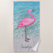 Custom Pink Flamingo Tropical Sandy Beach Modern Strandtuch (Vorderseite)