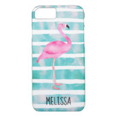 Custom Pink Flamingo Türkis Blue Streifen Case-Mate iPhone Hülle (Rückseite)
