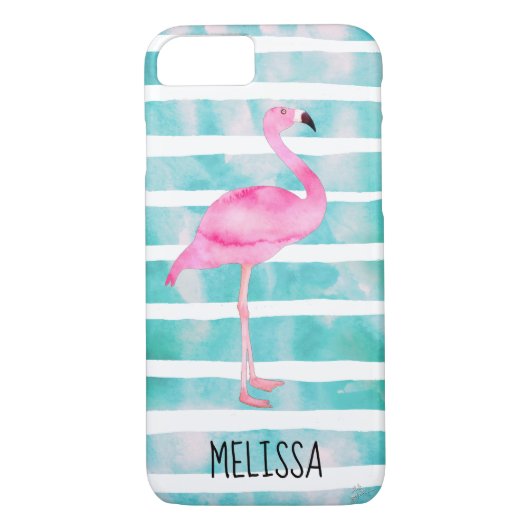 Custom Pink Flamingo Türkis Blue Streifen Case-Mate iPhone Hülle (Rückseite)
