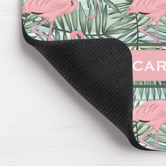 Custom Pink Flamingoes Green Palm Leafs Muster Mousepad (Ecke)