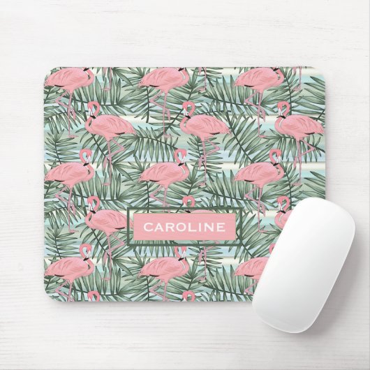 Custom Pink Flamingoes Green Palm Leafs Muster Mousepad (Mit Mouse)