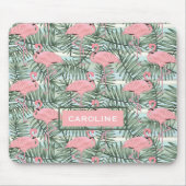 Custom Pink Flamingoes Green Palm Leafs Muster Mousepad (Vorne)