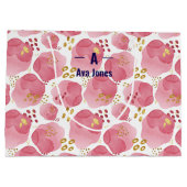Custom Pink Floral Geschenktasche - Personalisiert Große Geschenktüte (Rückseite)