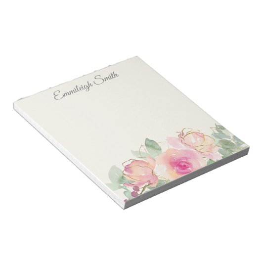 Custom Pink Floral Greenery Elegantes Skript Notizblock (angewinkelt)