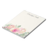 Custom Pink Floral Greenery Elegantes Skript Notizblock (Rotiert)