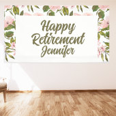 Custom Pink Floral Greenery Happy Retirement Party Banner