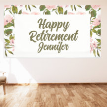 Custom Pink Floral Greenery Happy Retirement Party