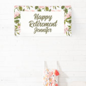 Custom Pink Floral Greenery Happy Retirement Party Banner (InSitu)