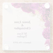 Custom Pink Floral Hochzeitstag Jahrestag Glasuntersetzer (Rückseite)