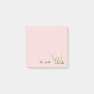 Custom Pink Floral Monogram Post-it Klebezettel