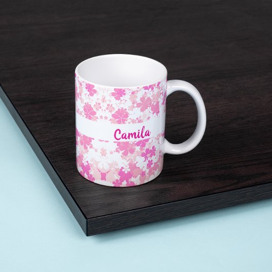 Custom Pink Floral Name Coffee Mug Jumbo-Tasse